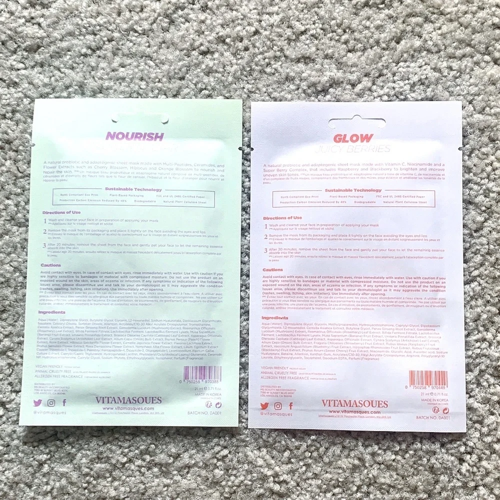 Vitamasques Nourish & Glow Sheet Masks Set of 2